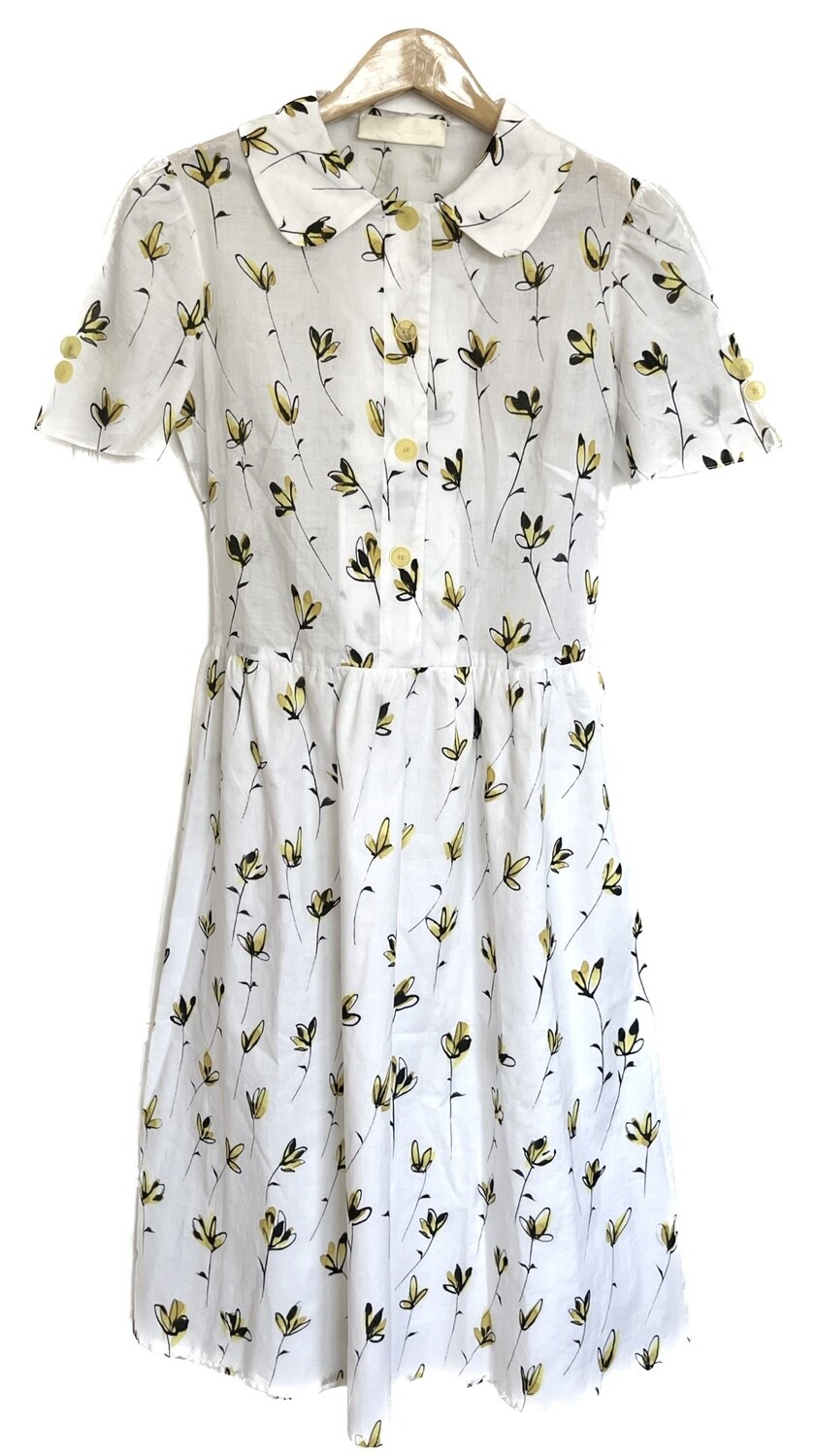 Cotton Floral Print Dress with Button Front and Tie Waist Cotton Floral Print Dress with Button Front and Tie Waist