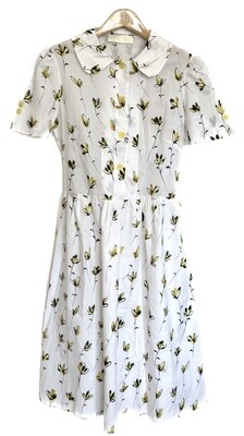 Cotton Floral Print Dress with Button Front and Tie Waist Cotton Floral Print Dress with Button Front and Tie Waist
