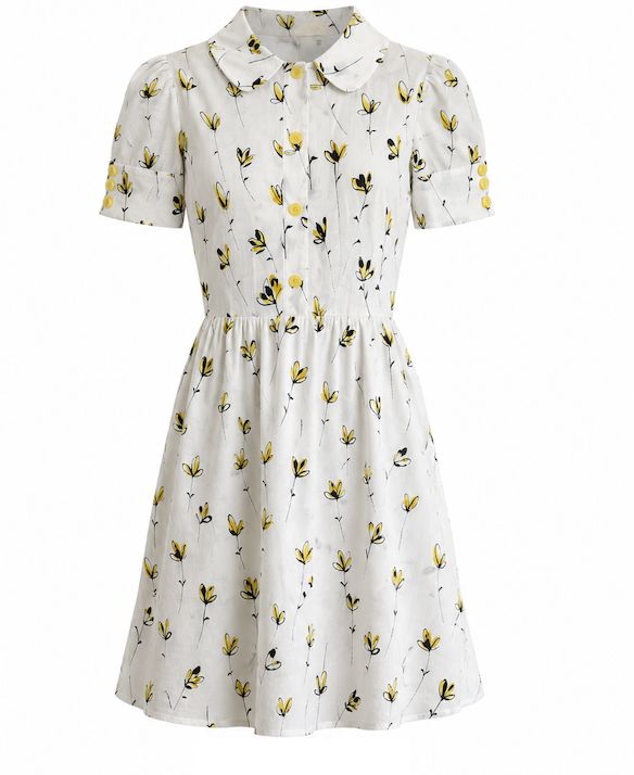 Cotton Floral Print Dress with Button Front and Tie Waist Cotton Floral Print Dress with Button Front and Tie Waist