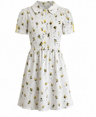 Cotton Floral Print Dress with Button Front and Tie Waist Cotton Floral Print Dress with Button Front and Tie Waist