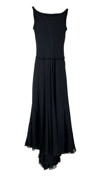 Low Back Long Black Silk Evening  Dress