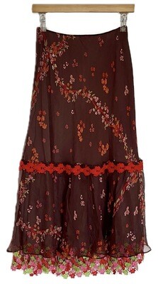 Floral Silk Midi Skirt with Lacy Underlayer Floral Silk Midi Skirt with Lacy Underlayer