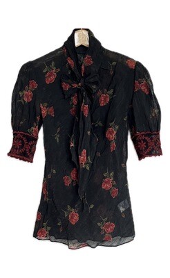Rose Print Tie Neck Blouse Rose Print Tie Neck Blouse