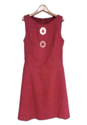 Red Silk & Cotton Tweed A-Line Dress with Button Detail Red Silk & Cotton Tweed A-Line Dress with Button Detail
