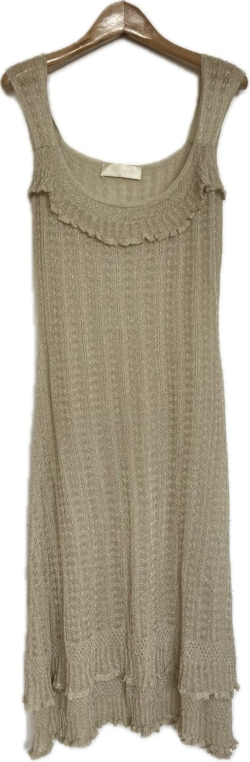 Lacy Knit Dress with Frill Neck and Hem