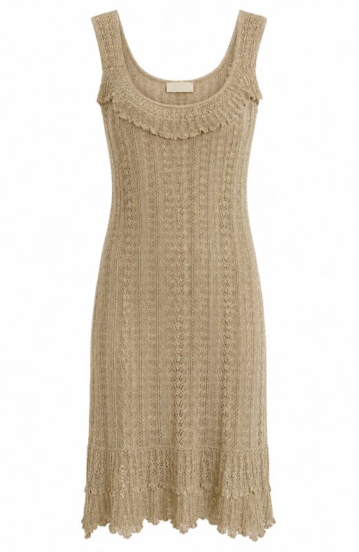 Lacy Knit Dress with Frill Neck and Hem Lacy Knit Dress with Frill Neck and Hem