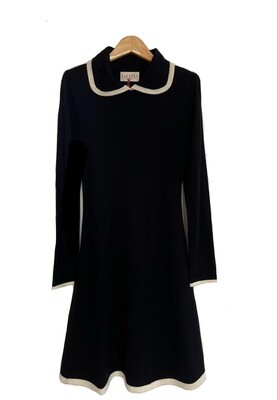 Monochrome Merino Wool Skater Dress with Contrast Trim
