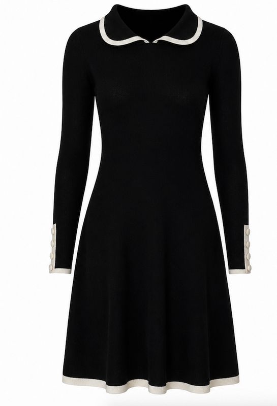 Monochrome Merino Wool Skater Dress with Contrast Trim Monochrome Merino Wool Skater Dress with Contrast Trim