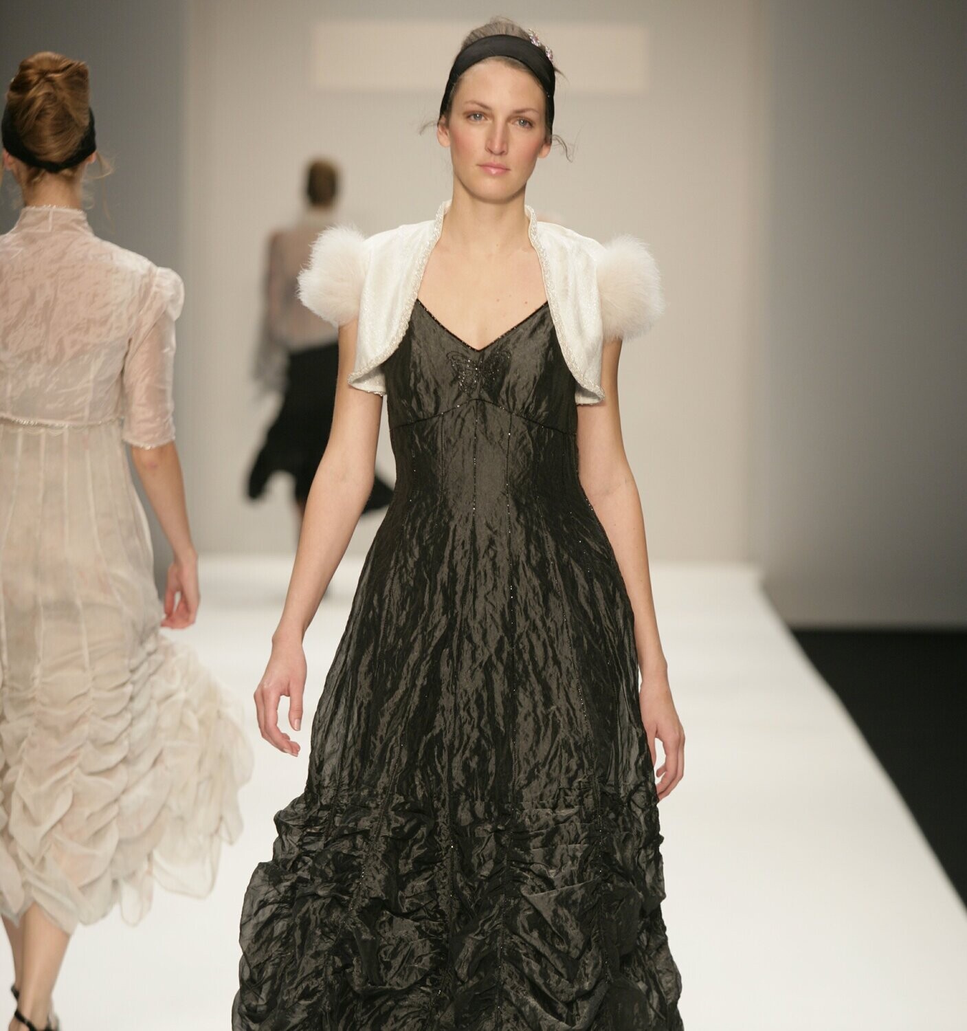 Black Beaded Long Dress with Butterfly Motif