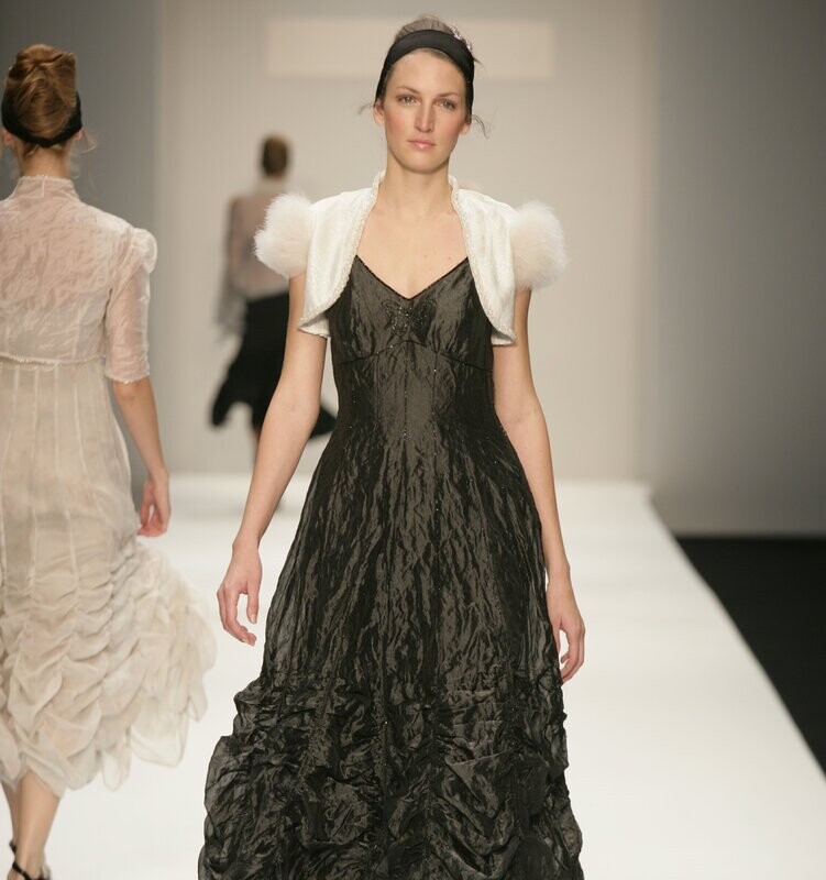 Black Beaded Long Dress with Butterfly Motif Black Beaded Long Dress with Butterfly Motif