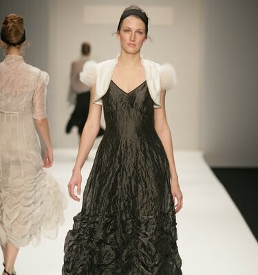 Black Beaded Long Dress with Butterfly Motif