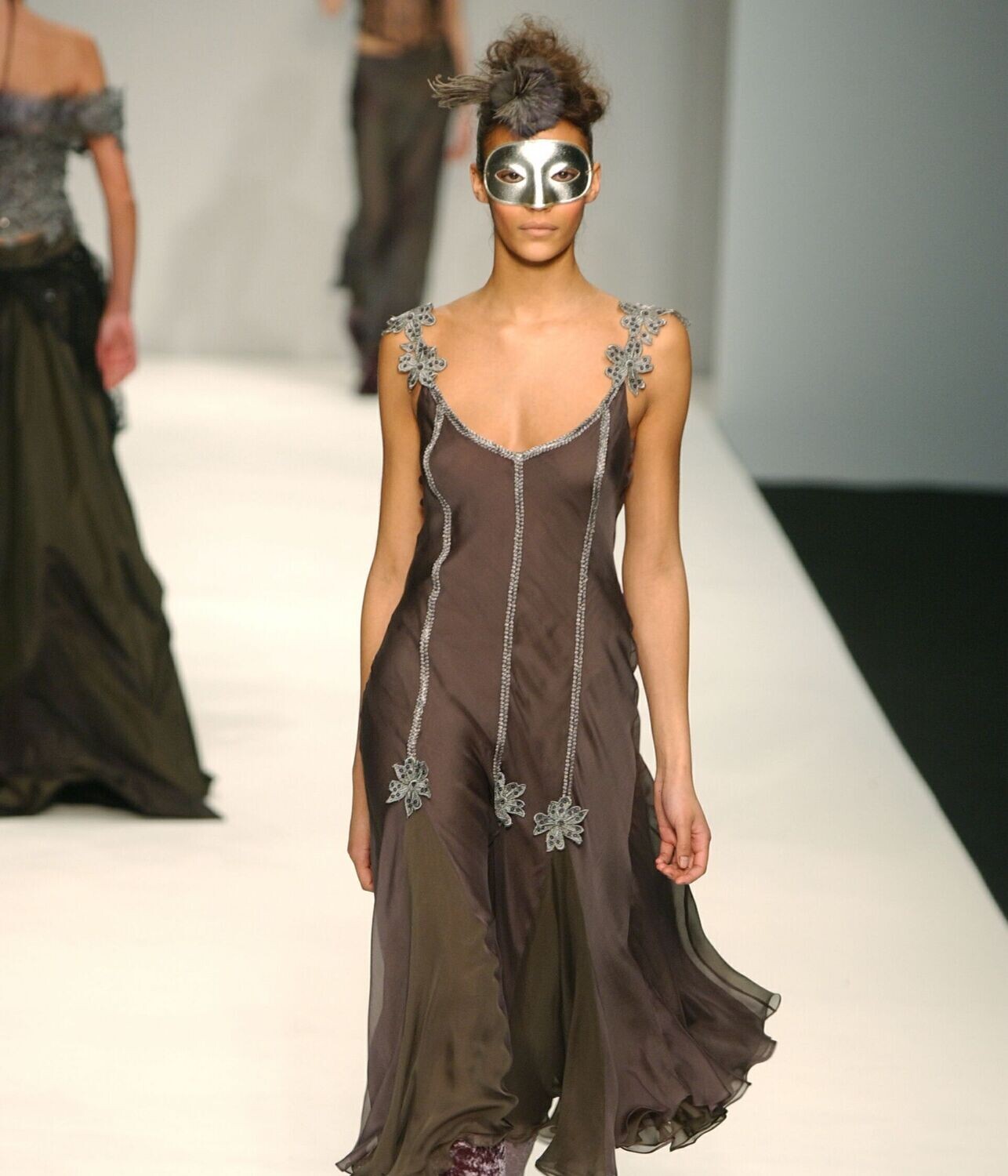 Chiffon Tie-Dye Silk Dress with Guipure Floral Appliqué