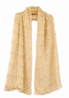 Cream Silk Chiffon Embroidered Scarf Cream Silk Chiffon Embroidered Scarf
