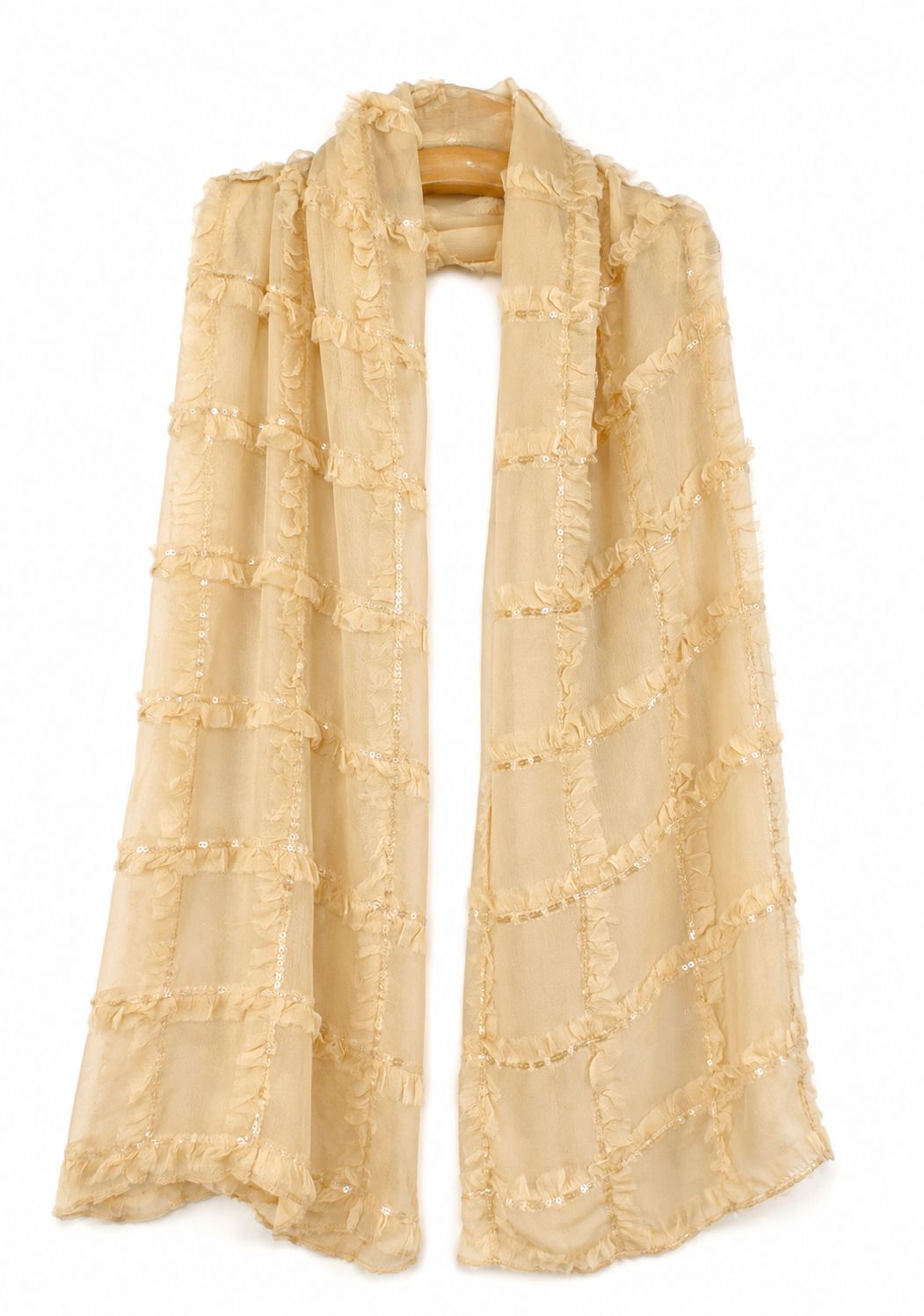 Cream Silk Chiffon Embroidered Scarf Cream Silk Chiffon Embroidered Scarf