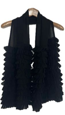 Black Silk Chiffon Frill Scarf Black Silk Chiffon Frill Scarf