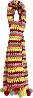 Cashmere Crochet Scarf with Pom Pom Trim