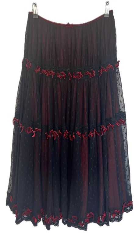Lace Midi Skirt with Velvet Ribbon Detail