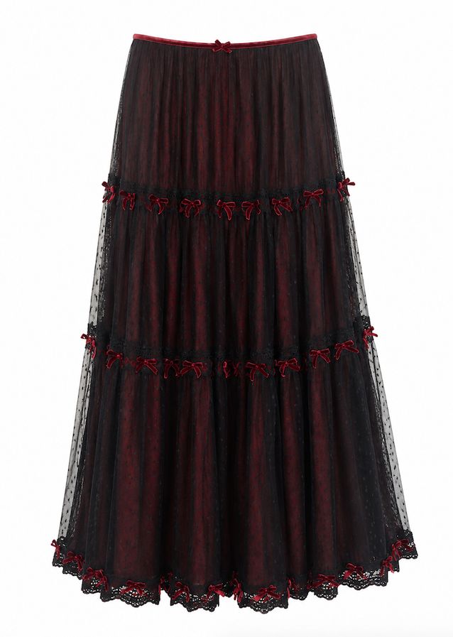 Lace Midi Skirt with Velvet Ribbon Detail Lace Midi Skirt with Velvet Ribbon Detail