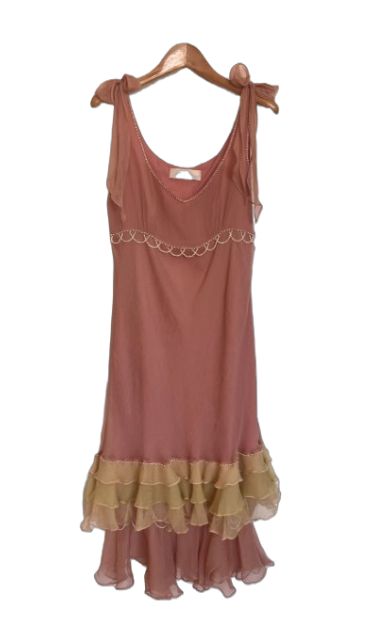 Silk Chiffon Dress with Pearl Scallop Edging