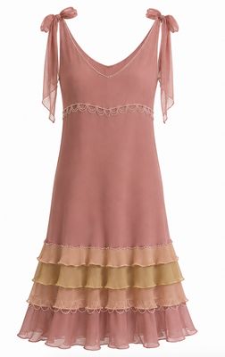 Silk Chiffon Dress with Pearl Scallop Edging Silk Chiffon Dress with Pearl Scallop Edging