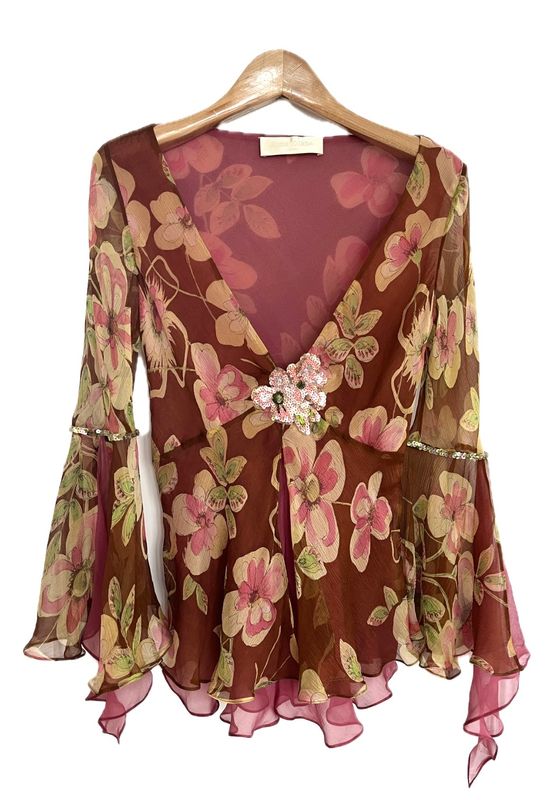 Flower print chiffon layered top