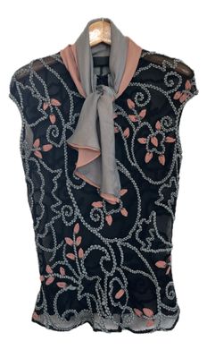 Embroidered Tie neck Silk Chiffon  Top