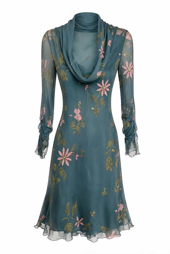 Draped Neck Silk Chiffon Beaded Dress Draped Neck Silk Chiffon Beaded Dress