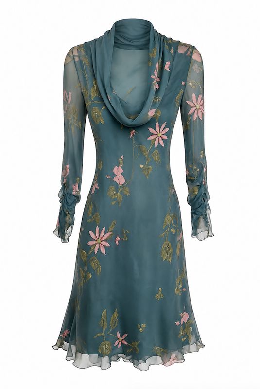 Draped Neck Silk Chiffon Beaded Dress Draped Neck Silk Chiffon Beaded Dress