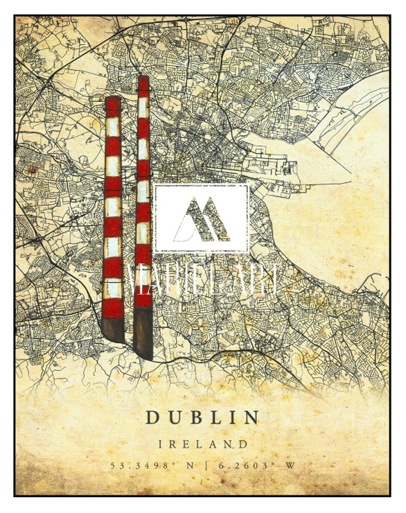 "Poolbeg Chimneys" on Map Print