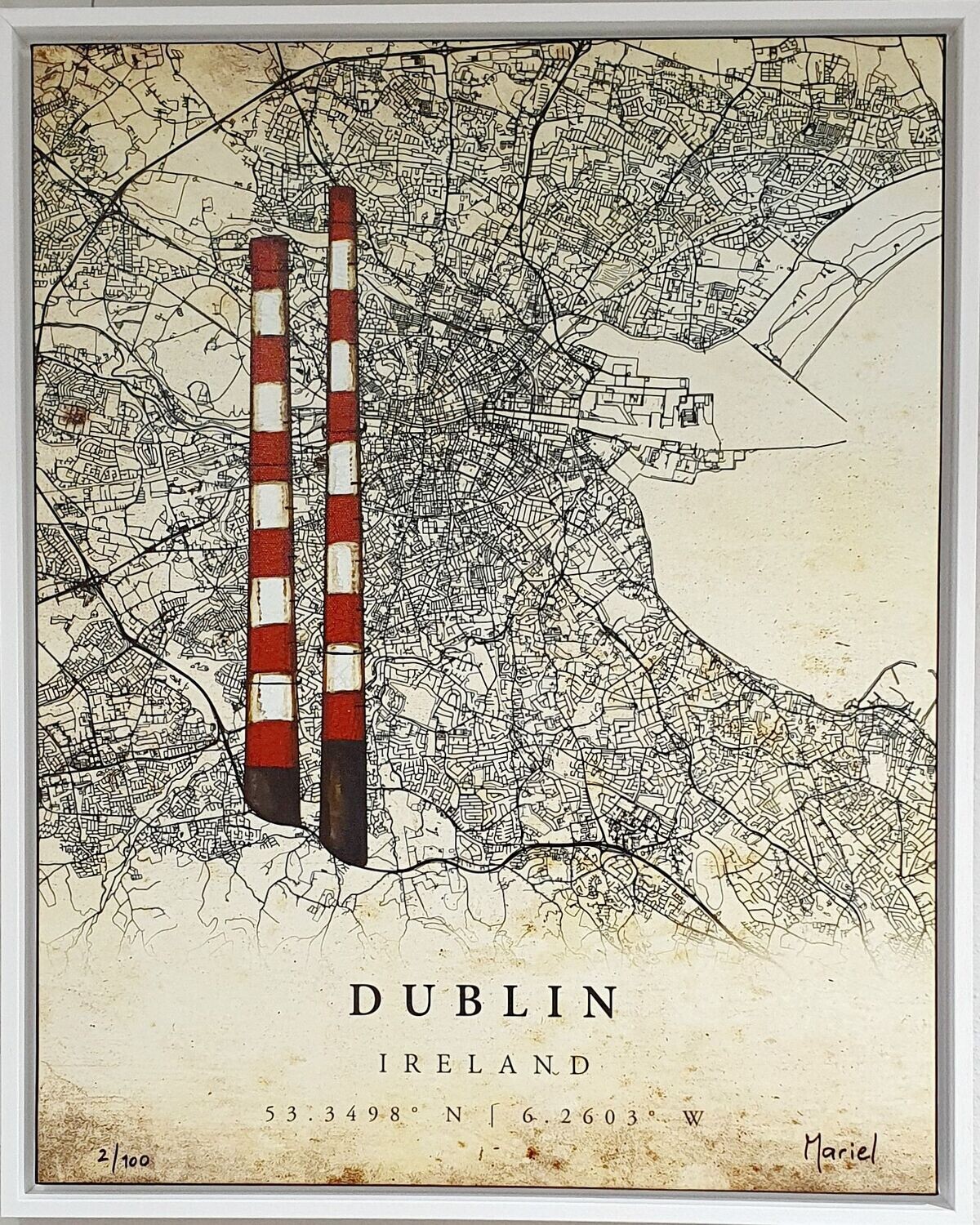 " Poolbeg Chimneys on Map" Canvas Print