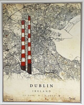 " Poolbeg Chimneys on Map" Canvas Print