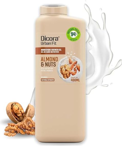Dicora Urban Fit Nourishing Shower Gel - Extra Moisturizing Women and Mens Body Wash - With Vitamin B for Skin Elasticity - Almond and Nuts