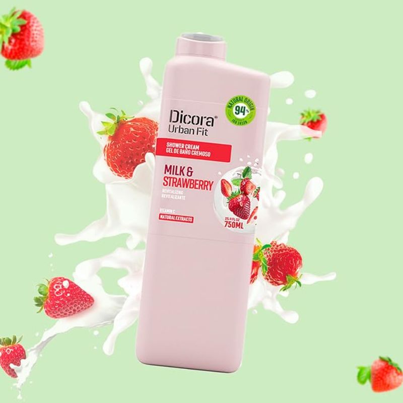 Nourishing Shower Gel with Milk and Strawberry Extract | Bath Gel with Vitamin B | Revitalising and Moisturizing