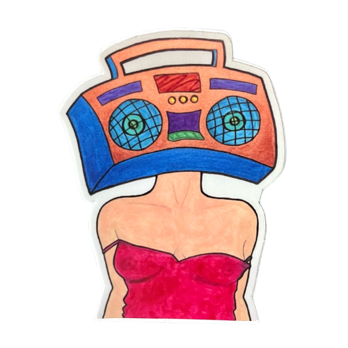 Boombox Head Lady Sticker