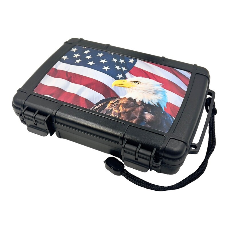 StikBox Travel Cigar  Humidor Cedar Bottom American Flalg &amp; Eagle