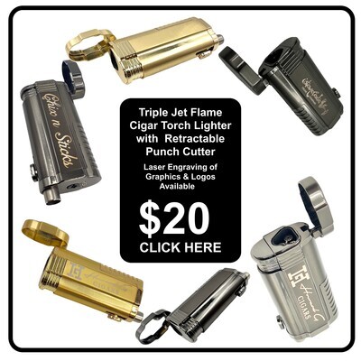 Triple Jet Flame Cigar Torch Lighter with Retraceable Punch Cutter