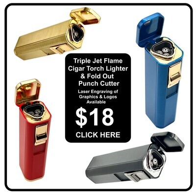 Triple Jet Flame Cigar Torch Lighter with Punch Cutter