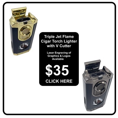 Triple Jet Flame Cigar Torch Lighter with V Cutter &amp; Rest