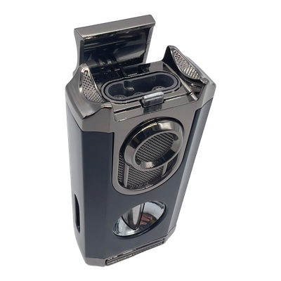 Triple Jet Flame Cigar Torch Lighter with "V" Cutter Triple Jet Flame Cigar Torch Lighter with "V" Cutter