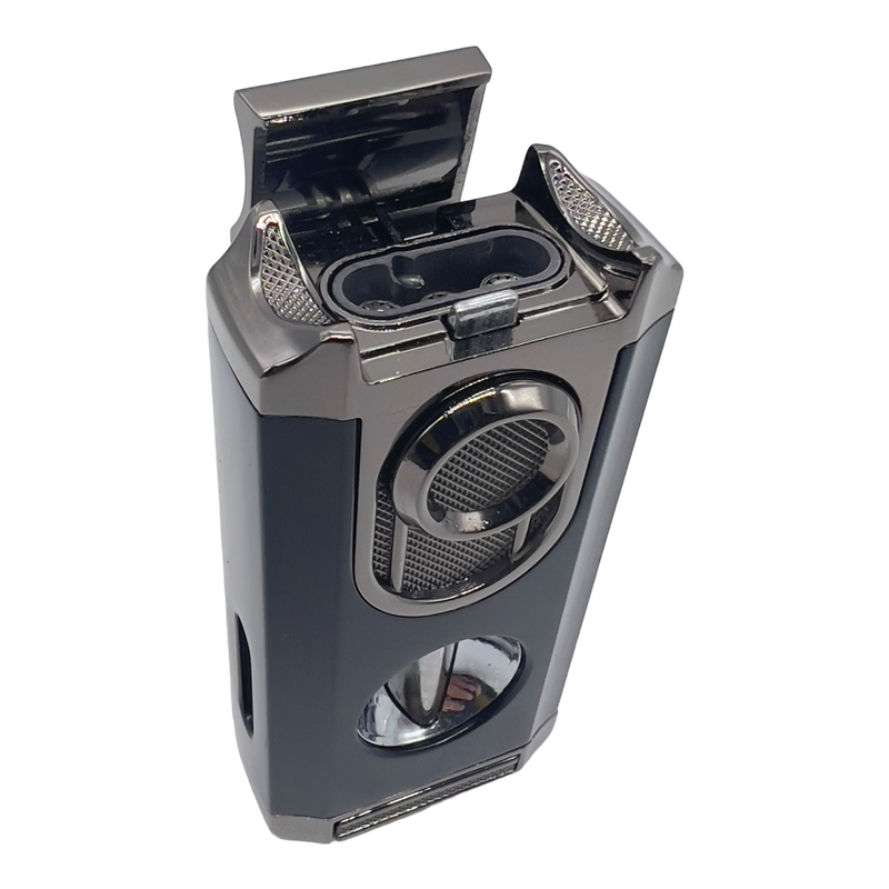 Triple Jet Flame Cigar Torch Lighter with "V" Cutter