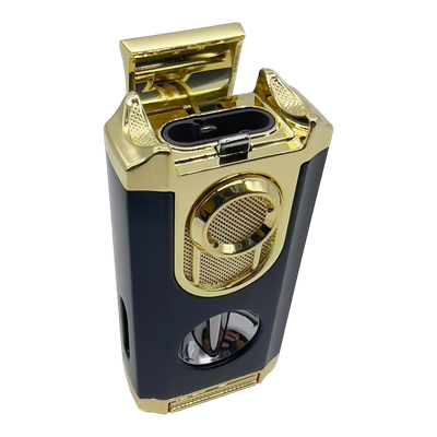 Triple Jet Flame Cigar Torch Lighter with "V" Cutter Triple Jet Flame Cigar Torch Lighter with "V" Cutter
