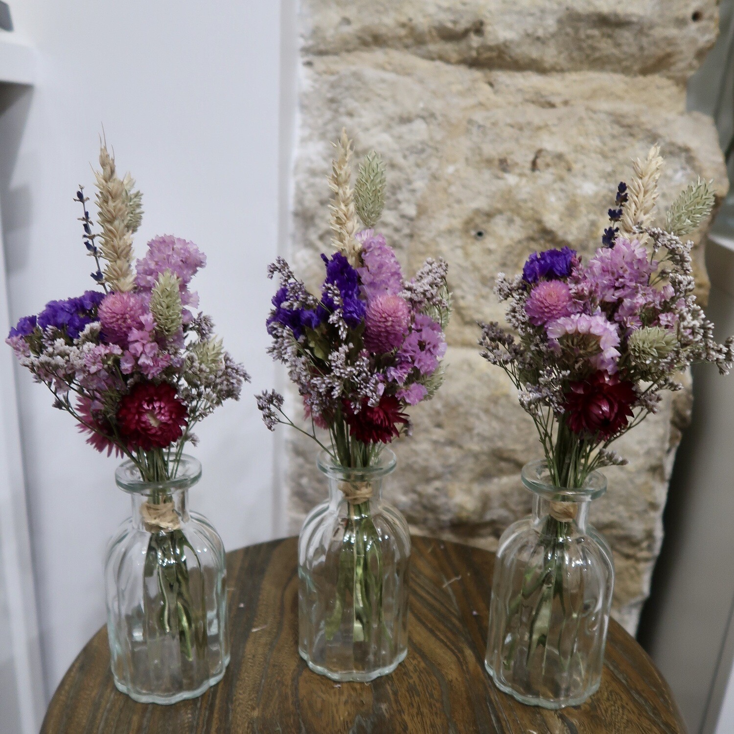 Trio de mini bouquets Rome avec leurs vases