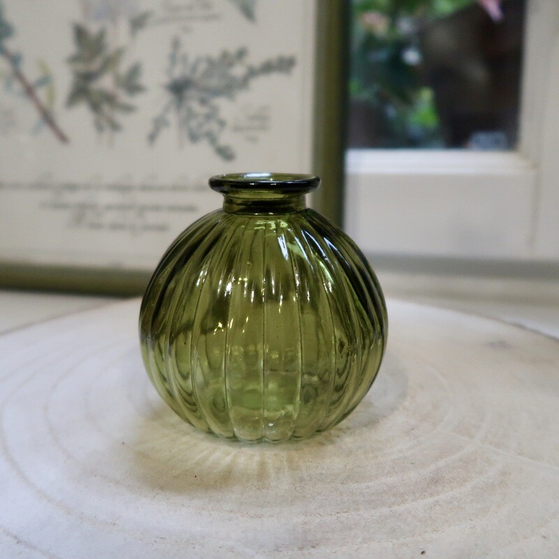 Vase boule vert foncé stries