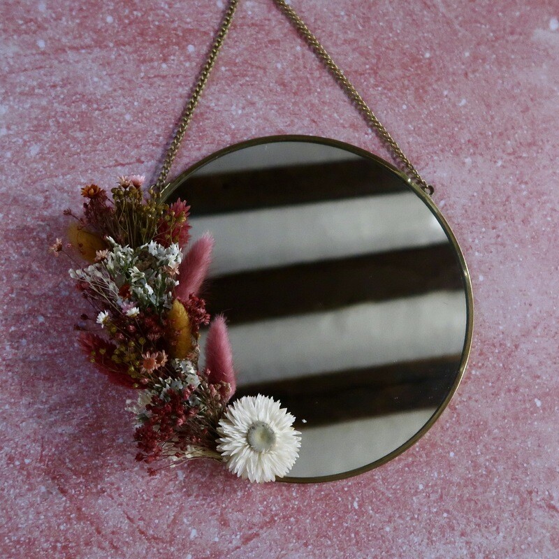 Miroir rond fleuri en laiton Trieste