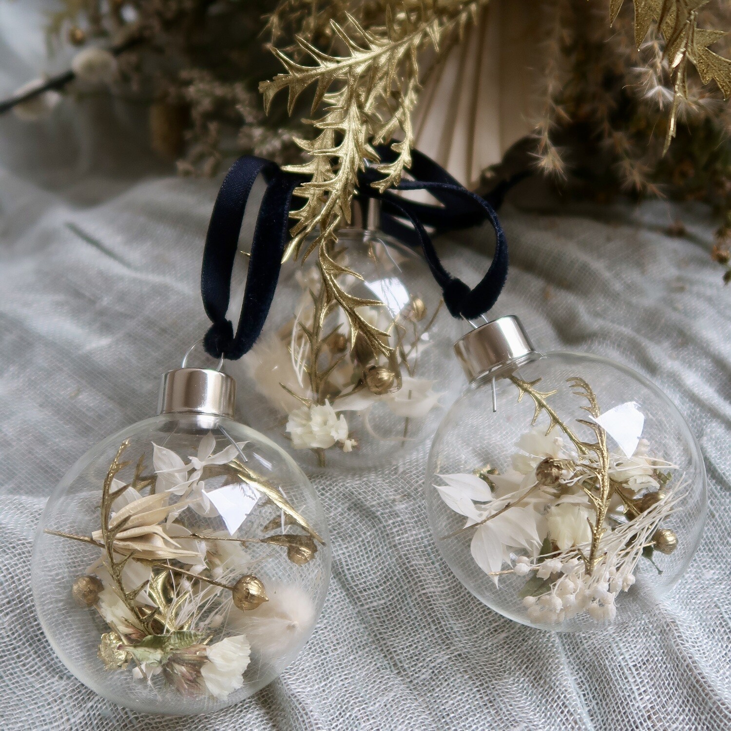 Trio de Boules de Noël blanc et doré