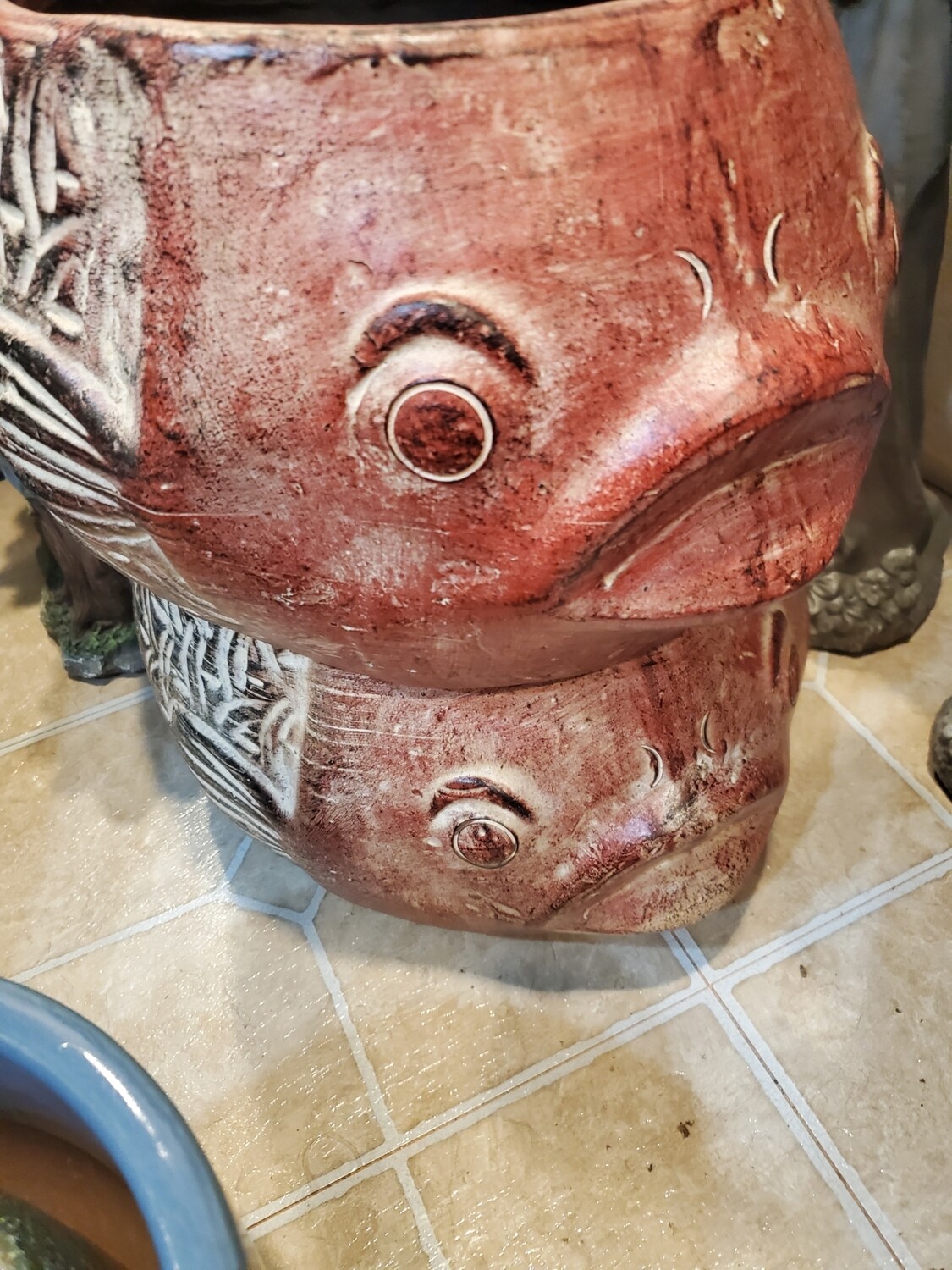 2 Piece Set Brown Fish Flower Pot