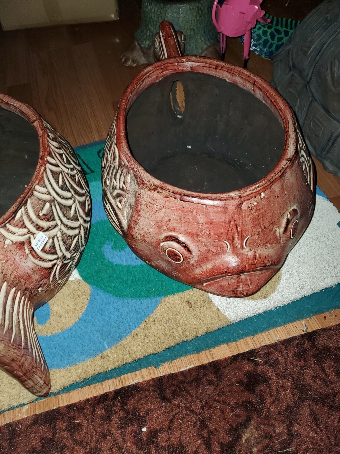 2 Piece Set Brown Fish Flower Pot