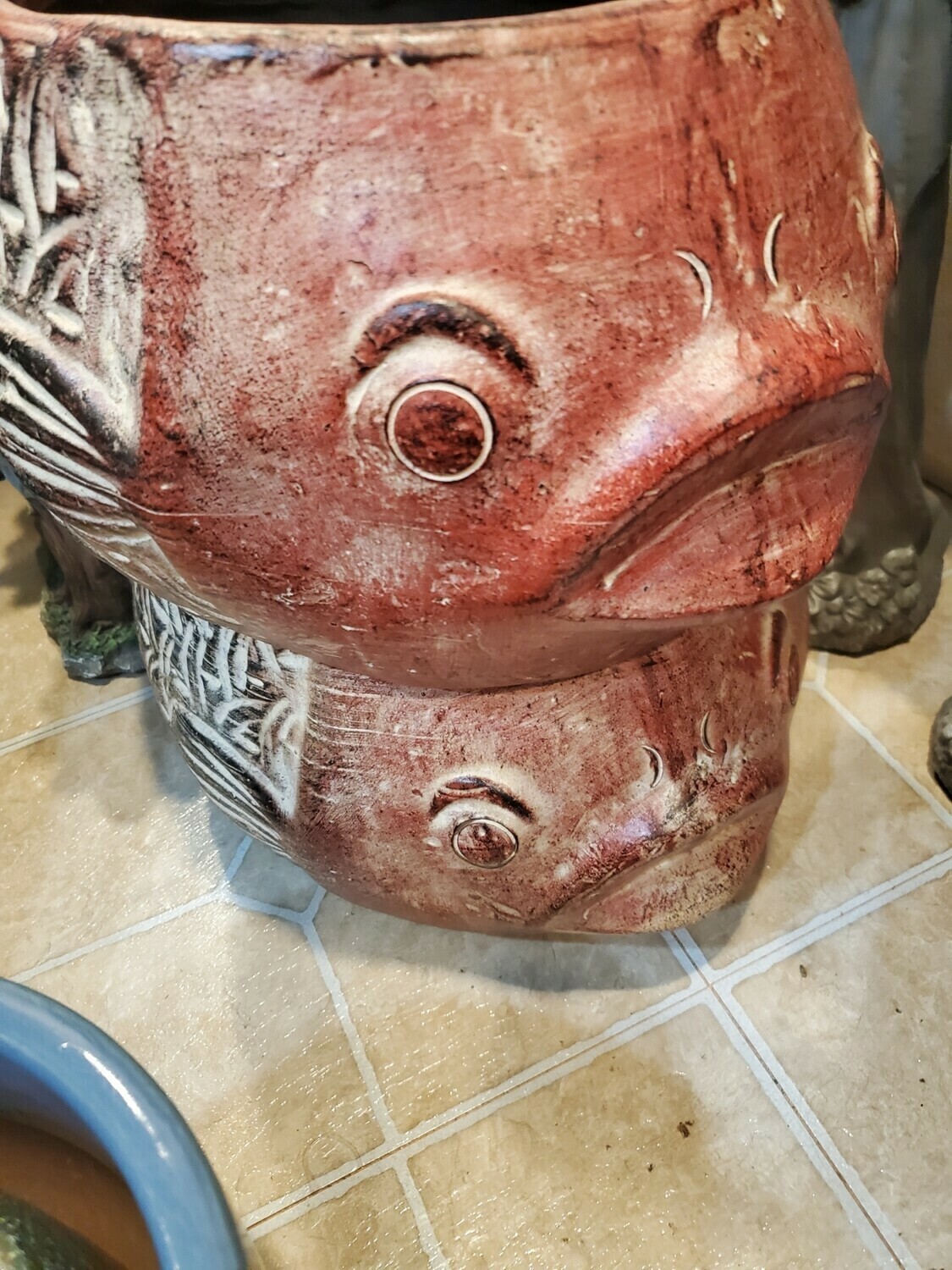 2 Piece Set Brown Fish Flower Pot