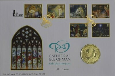 2020 Isle of Man Cathedral Anniversary First Day Stamp Cover and £5 Coin