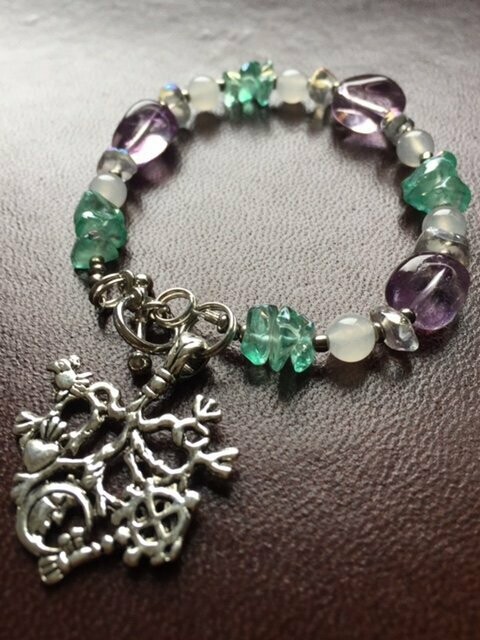Cimaruta Bracelet - Amethyst, Angel Aura Quartz & White Jade